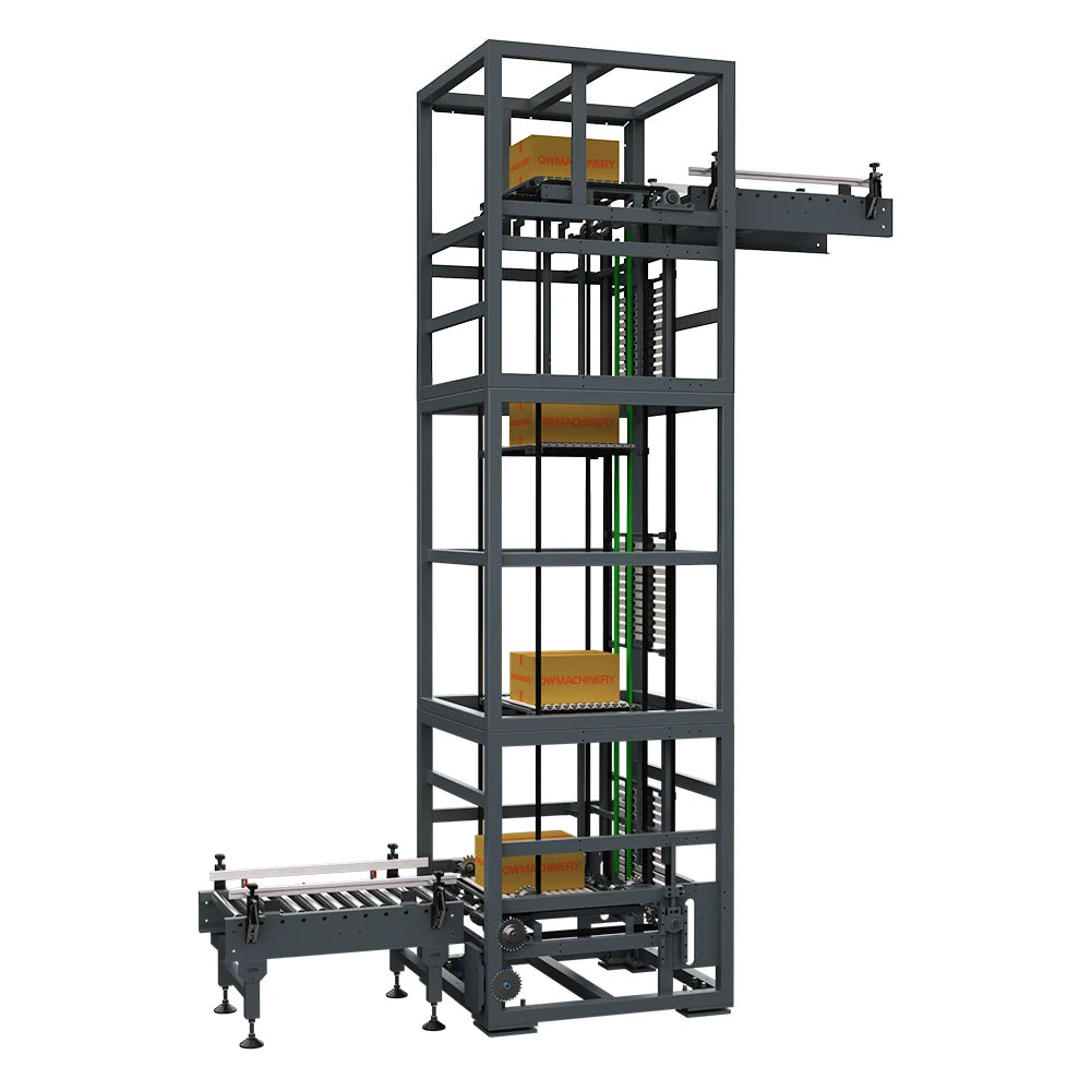 Continuous Vertical Transfer Conveyor System For Cartons, Bags, Pallet