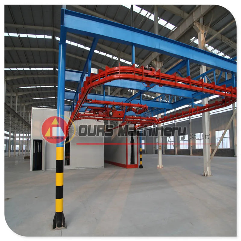 Flexible overhead power and free conveyor powder coating line system