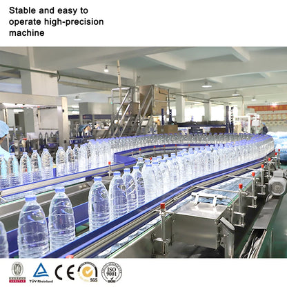 The complete water production line includes blowing/Water treatment/filling/labelling/wrapping machines
