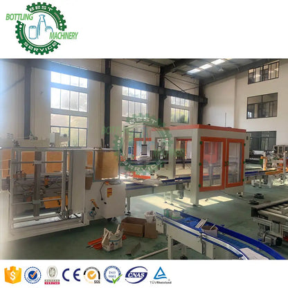 Top conveyor loading case box carton erecting packing sealing machine for beer soda soft drink food milk powder can jar bag
