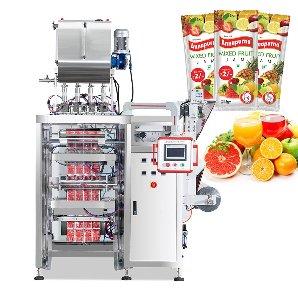 Automatic Multilane Fruit Jam Filling Packaging Machine Vertical 4 Sides Sealing Cosmetic Liquid Sachet Jam Packing Machine