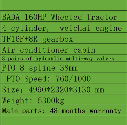 china 160hp farm tractor 4wd 160 PS Traktor Large Tracteur  4x4 Heavy agriculture Trator 160hp tractor