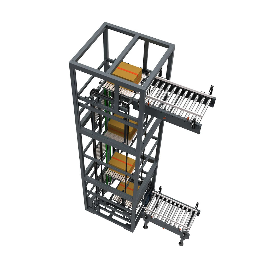 Continuous Vertical Transfer Conveyor System For Cartons, Bags, Pallet