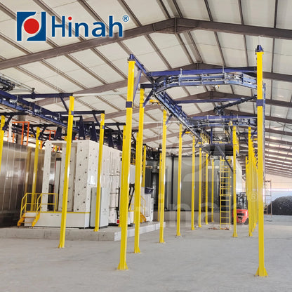 powder coating conveyor overhead line with loading unloading automatic running