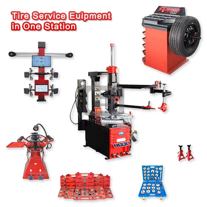 One Stop Full Set Workshop Garage Equipment Tire Balancer Tire Changer Wheel Alignment Machine Combo