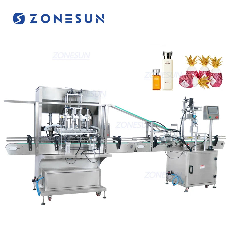 ZONESUN Automatic 4 Heads Servo Motor Plastic Liquor Wine Juice Drinks Irregular Bottle Filling Capping Machine Production Line