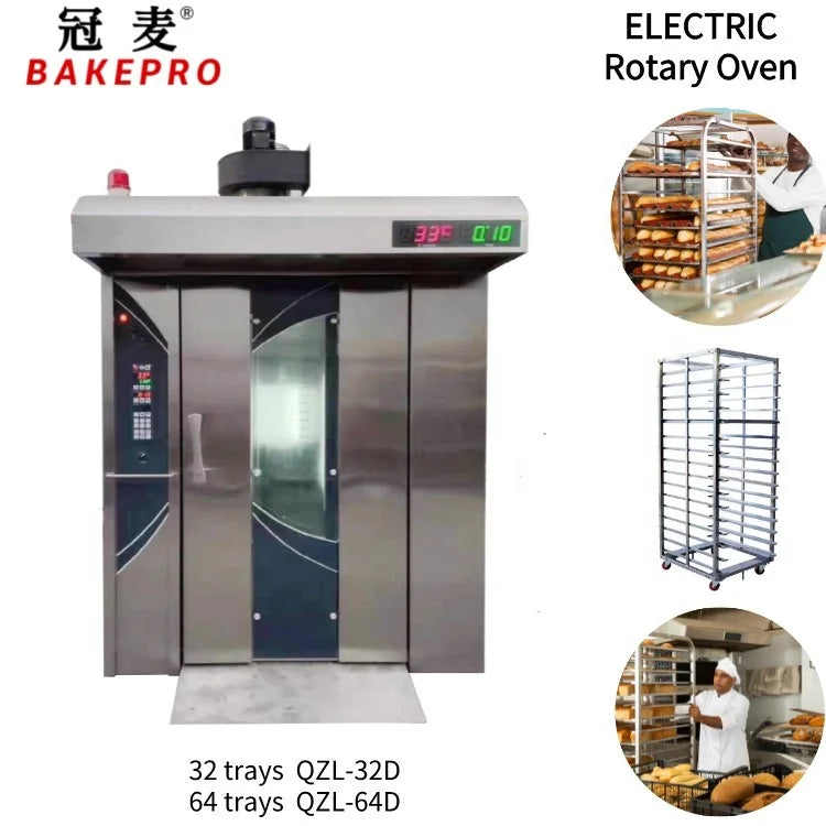 BAKEPRO 64 Trays 5 Loaf Baguette Pan Line Medium Size Bakery Equipment Complete Bread Oven Gas Baking Machine 32 Trays Rotary