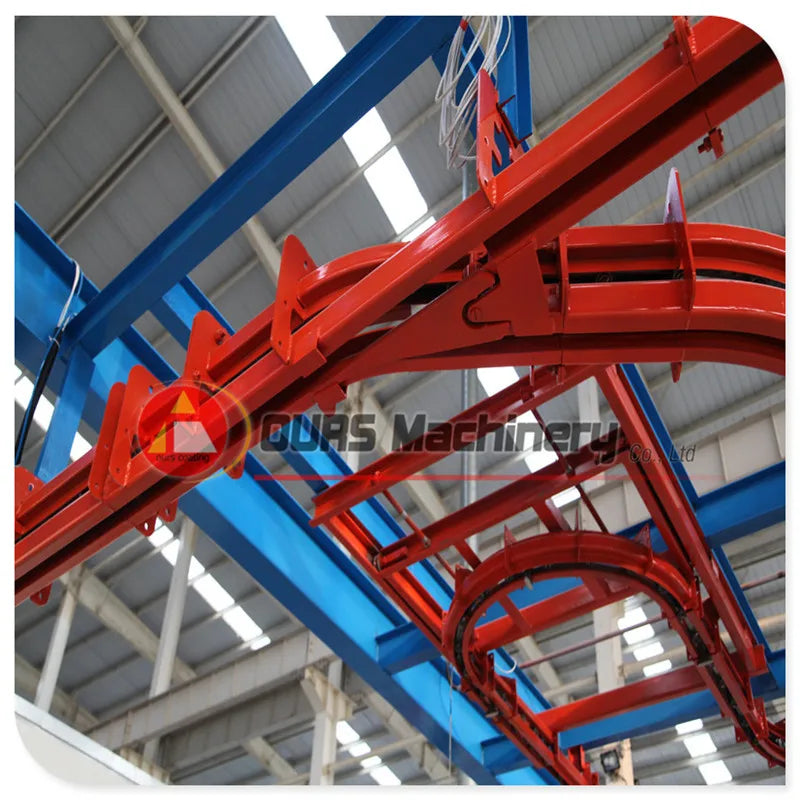 Flexible overhead power and free conveyor powder coating line system