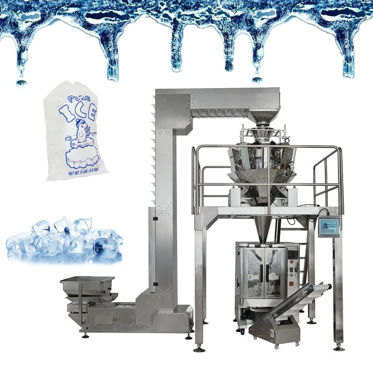 Full automatic weighing scale ice bag ice cubes filling and packing machine 100-1000gr
