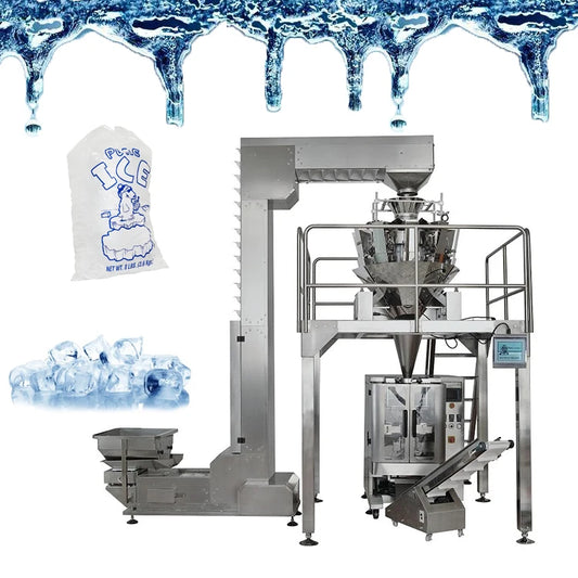 Full automatic weighing scale ice bag ice cubes filling and packing machine 100-1000gr
