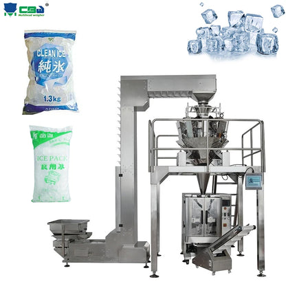 Full automatic weighing scale ice bag ice cubes filling and packing machine 100-1000gr