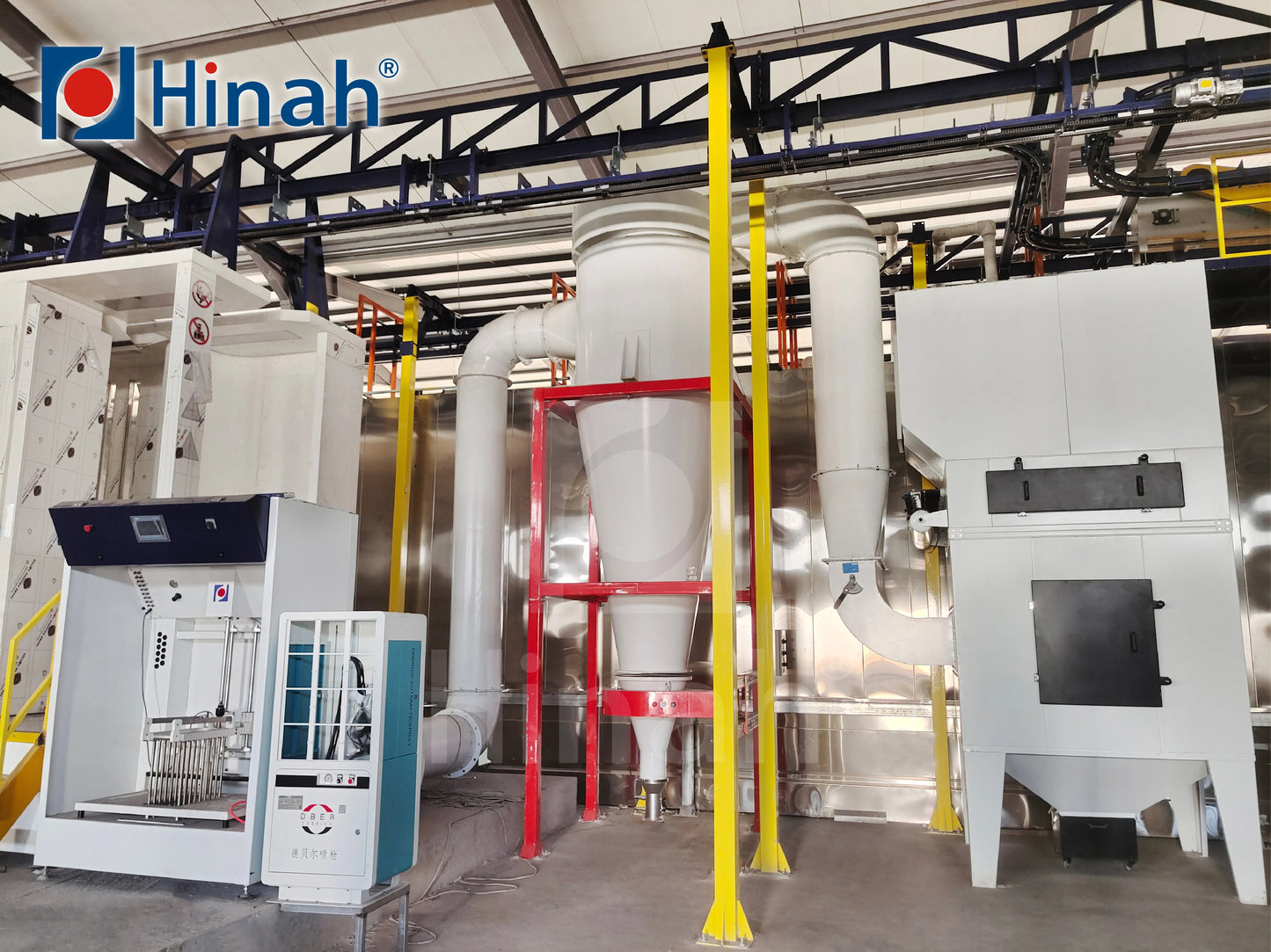 powder coating conveyor overhead line with loading unloading automatic running