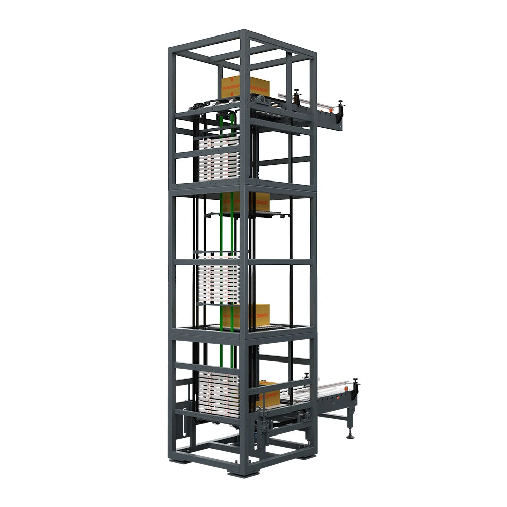 Continuous Vertical Transfer Conveyor System For Cartons, Bags, Pallet