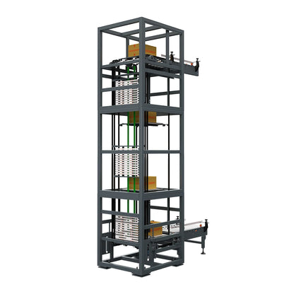 Continuous Vertical Transfer Conveyor System For Cartons, Bags, Pallet