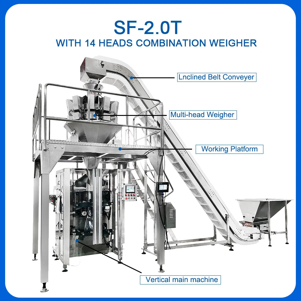 Automatic multihead weigher pasta bagging machine noodle weighing vertical pasta packaging machine 500g 1kg 2kg