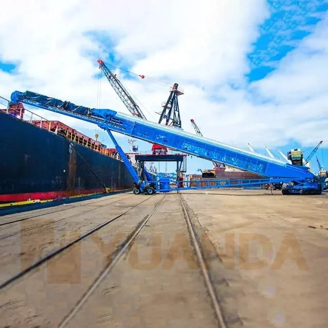 Fixed rubber tire mobile 3000tph telestacker coal to ship port harbor cargo barge vessel continuous loading belt conveyor system