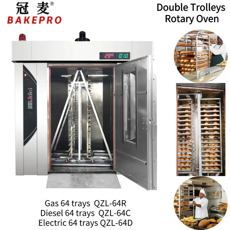 BAKEPRO 64 Trays 5 Loaf Baguette Pan Line Medium Size Bakery Equipment Complete Bread Oven Gas Baking Machine 32 Trays Rotary