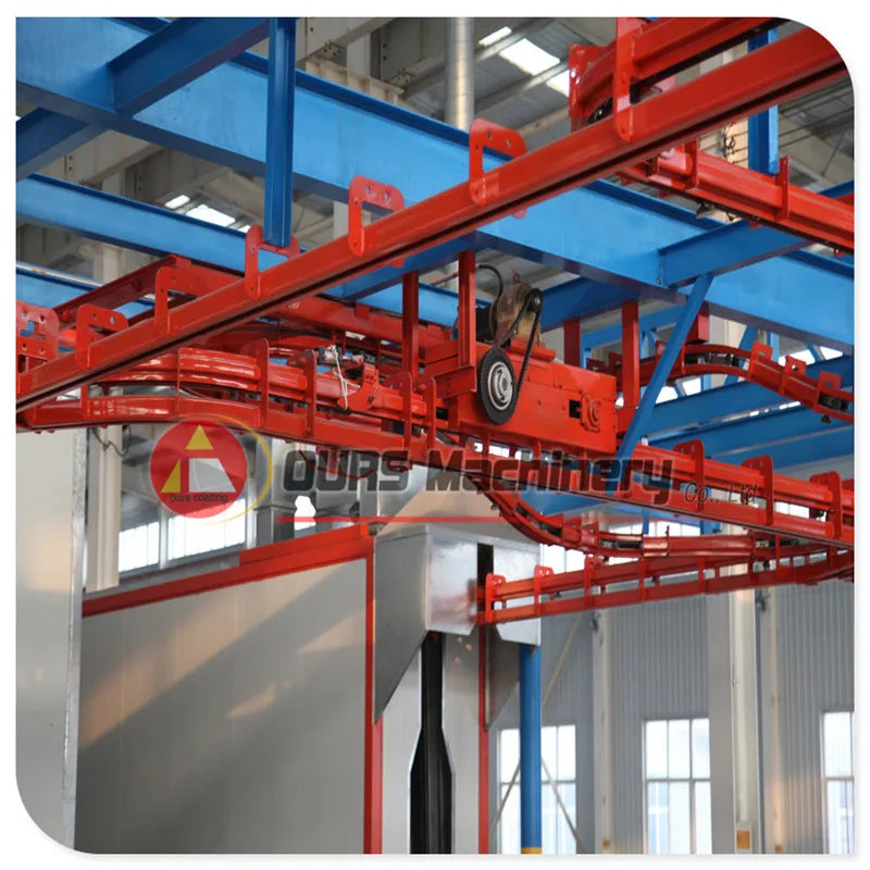 Flexible overhead power and free conveyor powder coating line system