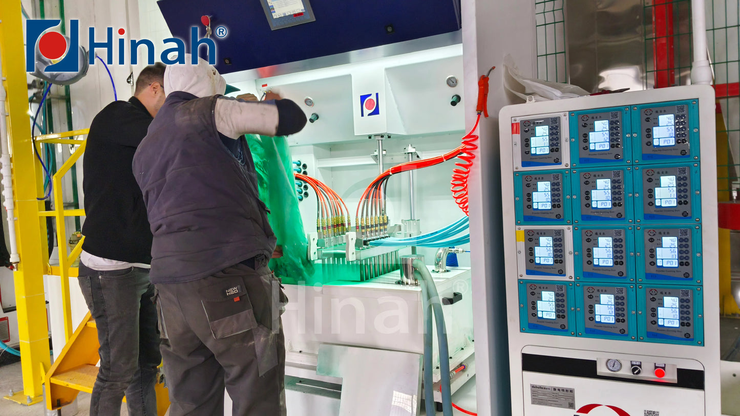 powder coating conveyor overhead line with loading unloading automatic running