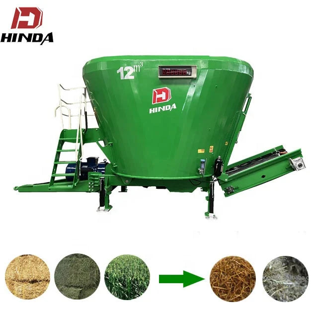 HINDA soybean and corn straw alfalfa grass cattle and sheep feed vertical TMR feed mixer