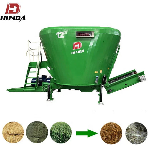 HINDA soybean and corn straw alfalfa grass cattle and sheep feed vertical TMR feed mixer