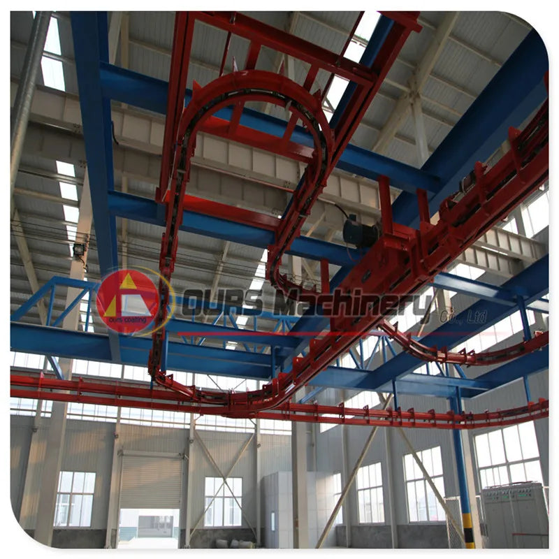 Flexible overhead power and free conveyor powder coating line system