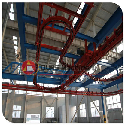 Flexible overhead power and free conveyor powder coating line system
