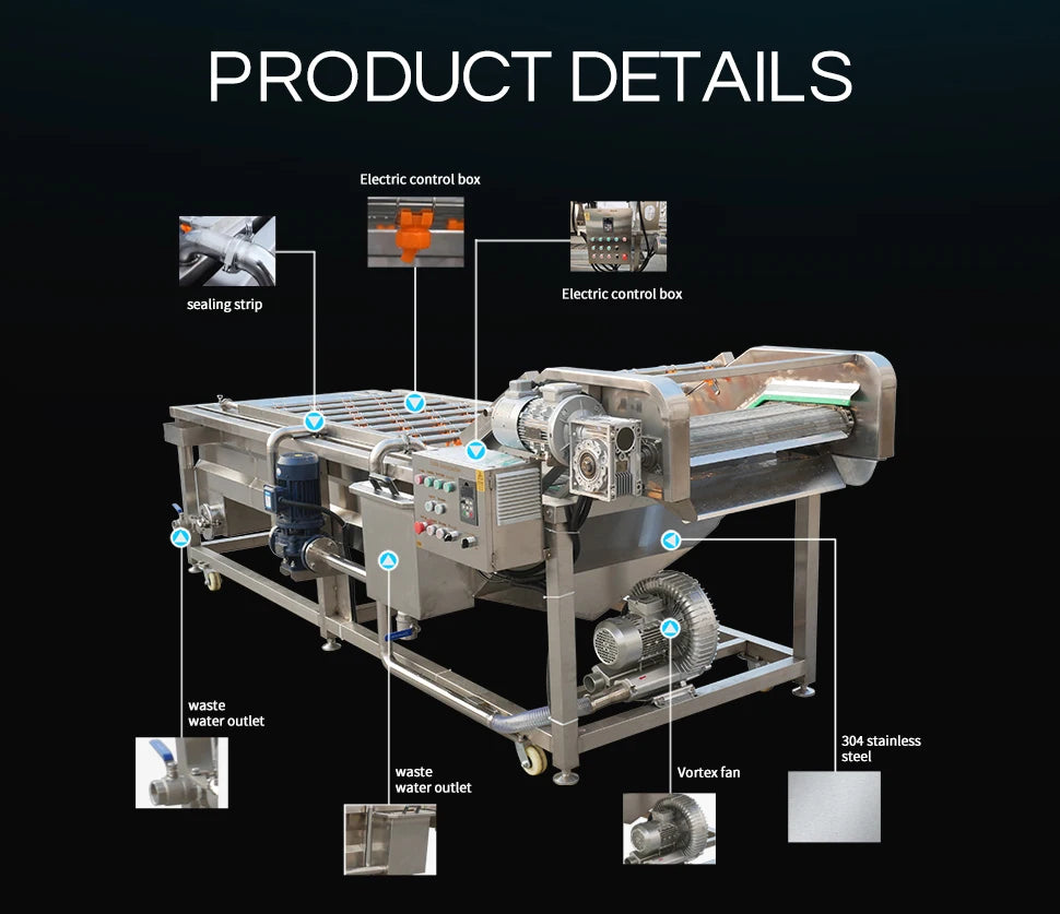 Factory Customized SUS 304 Material Multifunction Mesh Belt Conveying Vegetable/Fruits/Mushroom Washing and Processing Line