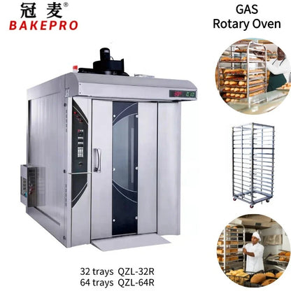 BAKEPRO 64 Trays 5 Loaf Baguette Pan Line Medium Size Bakery Equipment Complete Bread Oven Gas Baking Machine 32 Trays Rotary