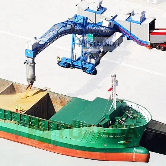 Fixed rubber tire mobile 3000tph telestacker coal to ship port harbor cargo barge vessel continuous loading belt conveyor system