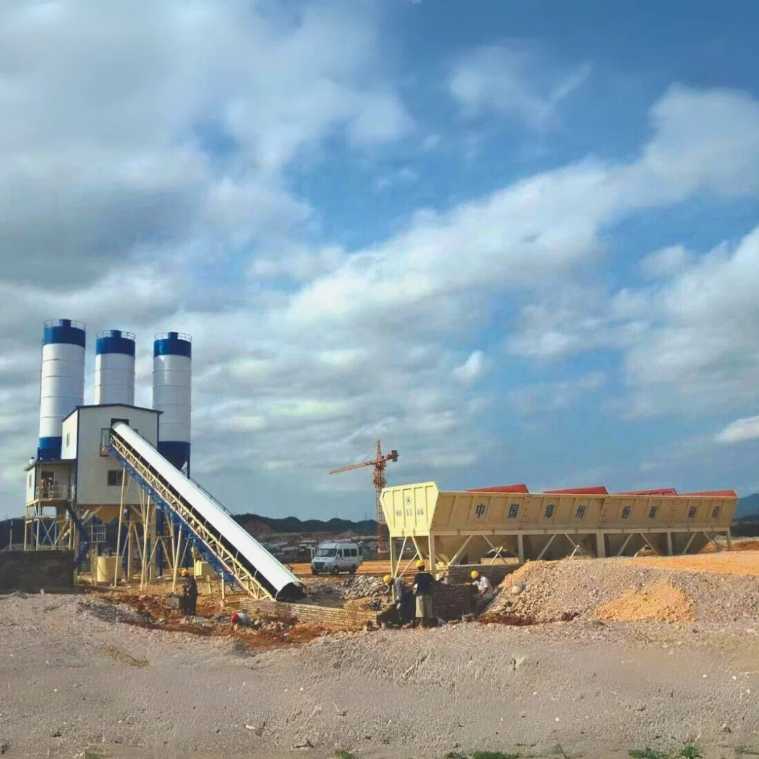 conveyor belt plant Concrete Batching Plant 60 m3 with Aggregate storage Hoppers shipping by pieces for saving sea cost