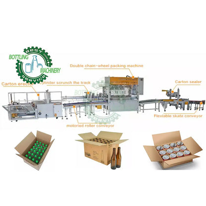 Top conveyor loading case box carton erecting packing sealing machine for beer soda soft drink food milk powder can jar bag