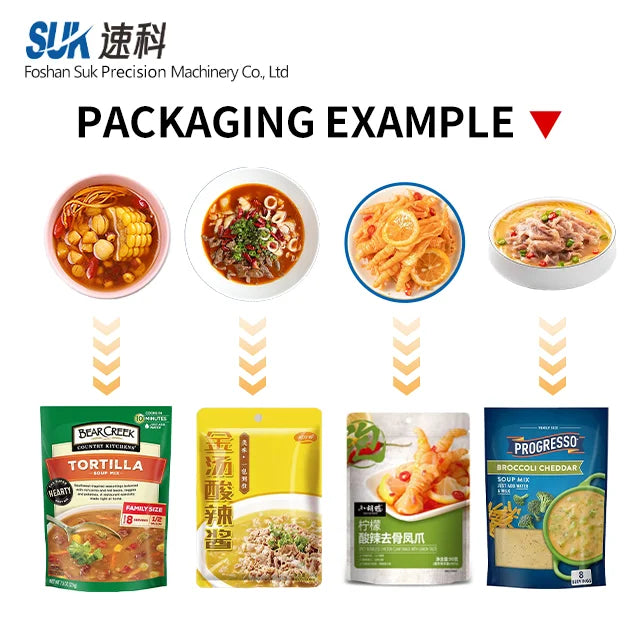 Bowl Conveyor Feeding Ready-To-Eat Food Chicken Soup Doypack Automatic Rotating Retort Bag Packaging Machine