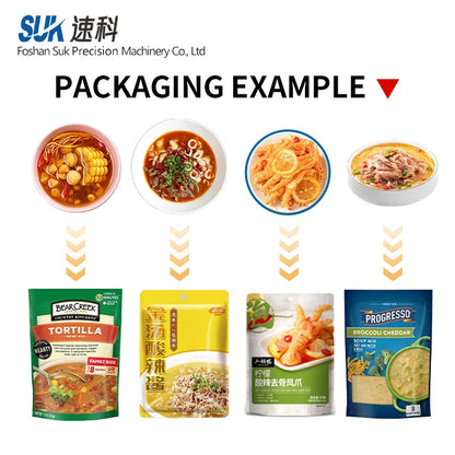 Bowl Conveyor Feeding Ready-To-Eat Food Chicken Soup Doypack Automatic Rotating Retort Bag Packaging Machine