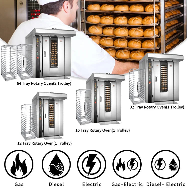 Industrial Food Baking Machine Tunnel Baking Oven Combination Rotary Oven with Trolley